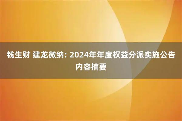 钱生财 建龙微纳: 2024年年度权益分派实施公告内容摘要