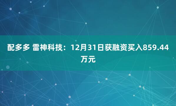 配多多 雷神科技：12月31日获融资买入859.44万元